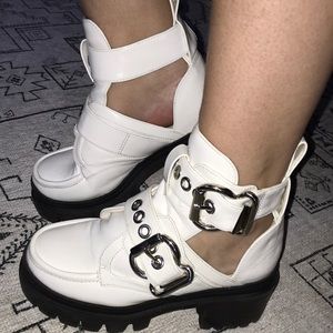 Jeffery Campbell White Platform Strap Open Sides Bootie Faux Leather